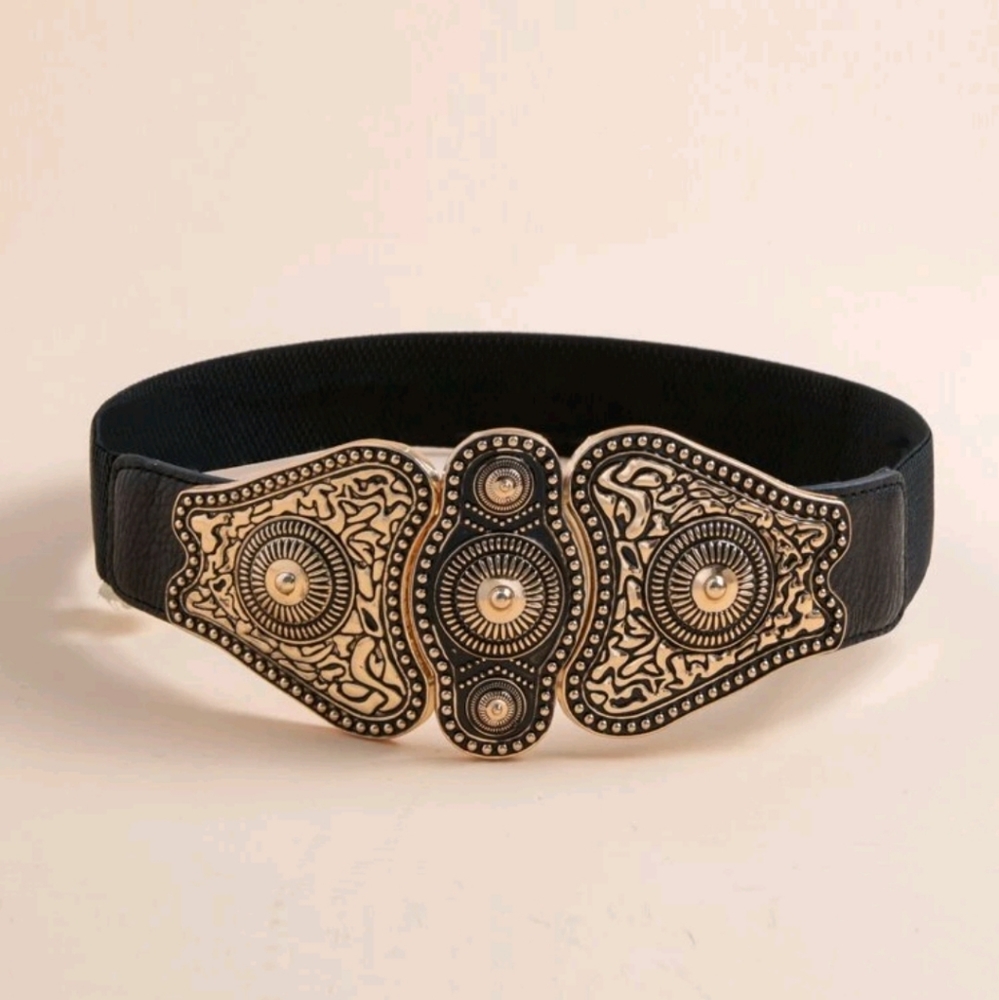 Corset Wide Waist Elastic black & gold statement Belt - Picture 12 of 13